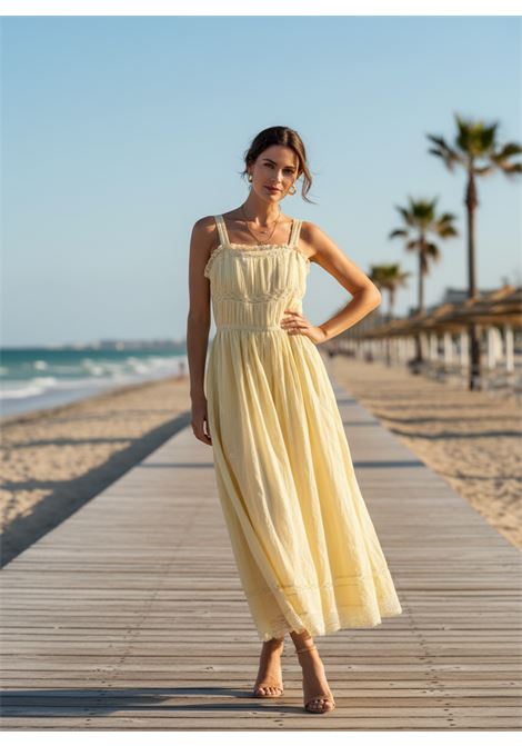 Rada Light Yellow Cotton-Blend Maxi Dress with Lace Inserts Berenice |  | 22RADALIGHT YELLOW